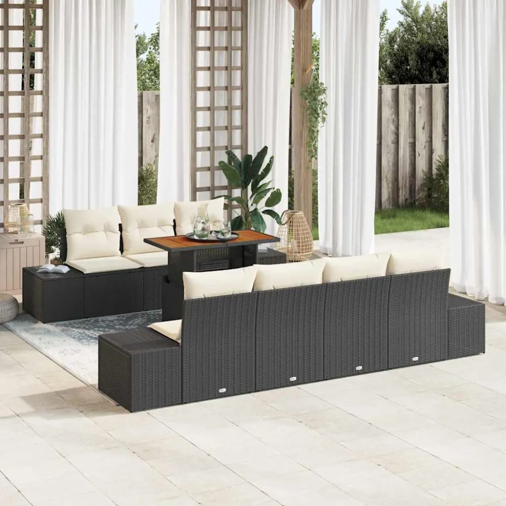 Tuin Sofa Set met opslag 8 pcs Zwart Poly riet vidaXL