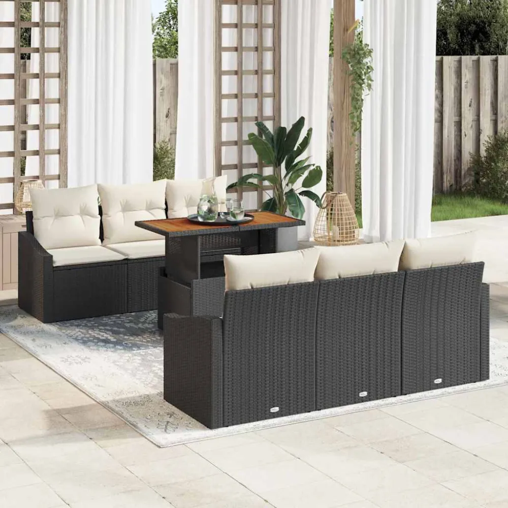 Tuin Sofa Set met opslag 7 pcs Zwart Poly riet vidaXL