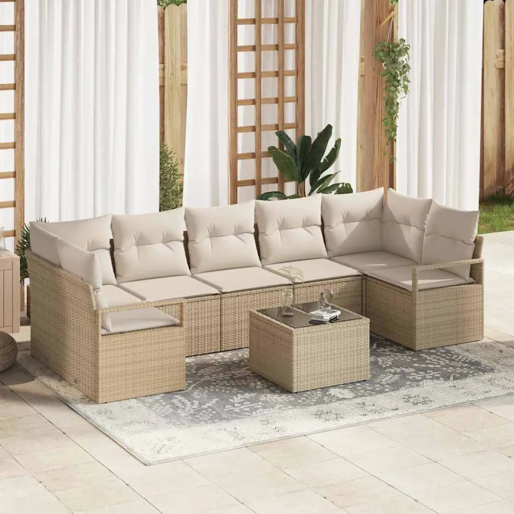 Tuin Sofa Set 8 pcs Beige en Crème Poly rattan, staal en glas vidaXL