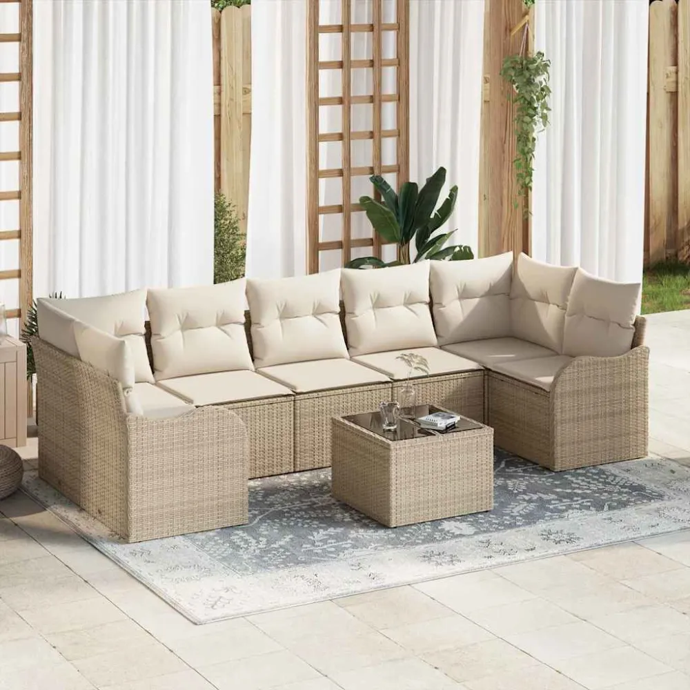Tuin Sofa Set 8 pcs Beige en Crème Poly Riet en Staal en Glas vidaXL