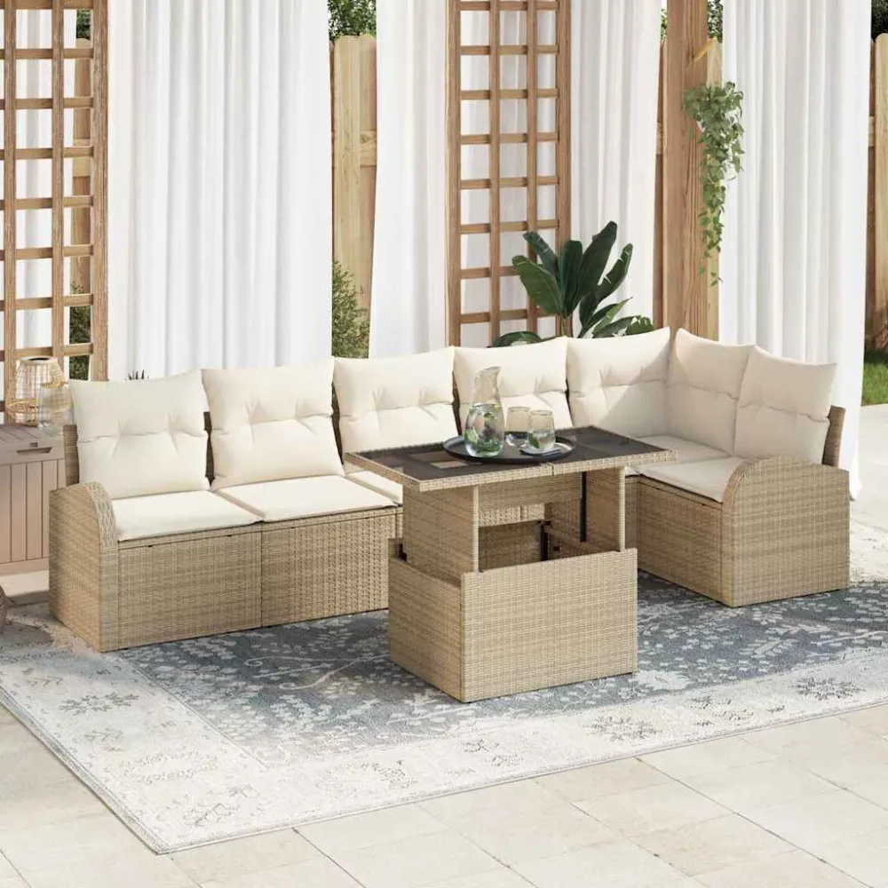 Tuin Sofa Set 7 pcs beige en crèmekleurig poly rattan vidaXL