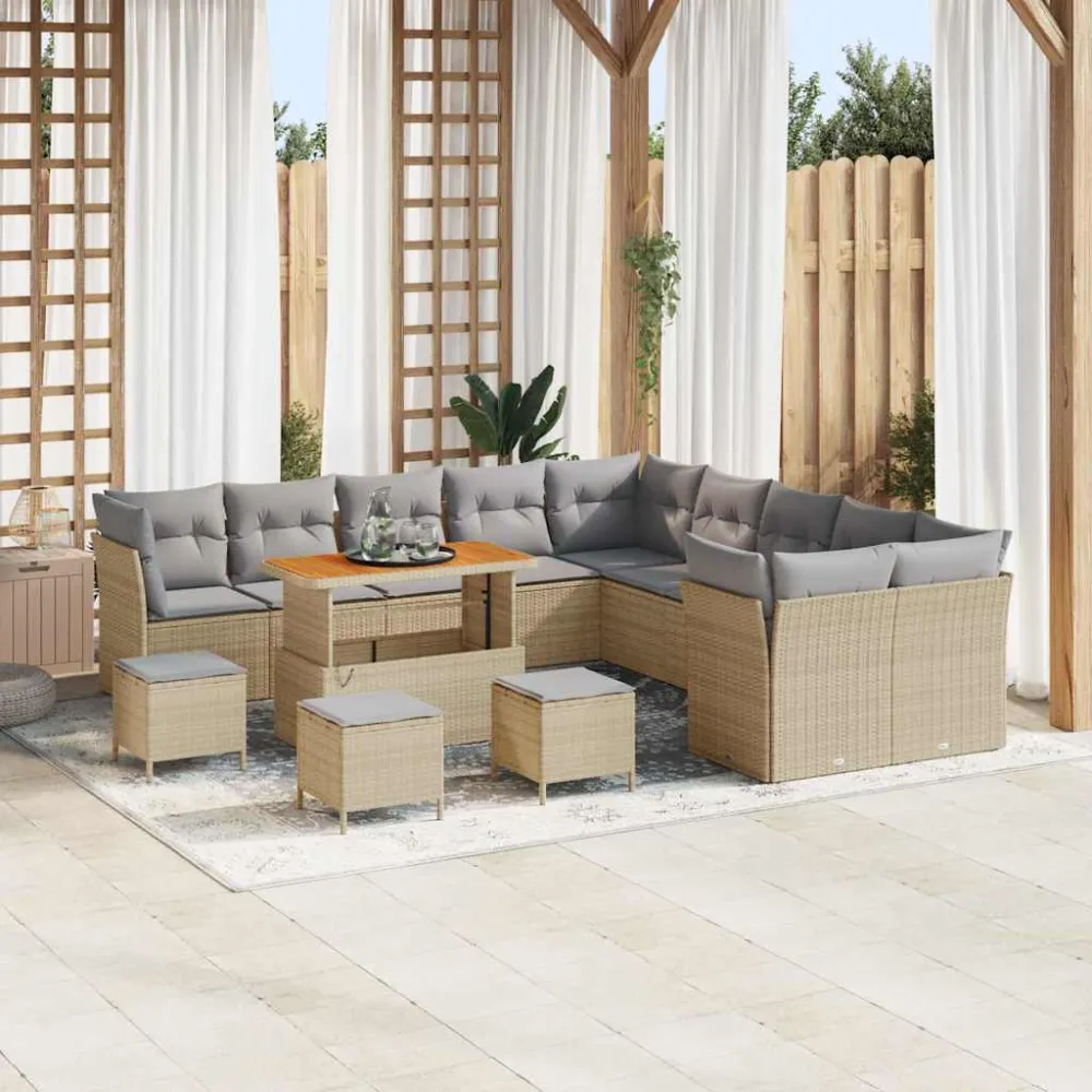 Tuin Sofa Set 14 pcs Beige en Licht Grijs poly rattan vidaXL