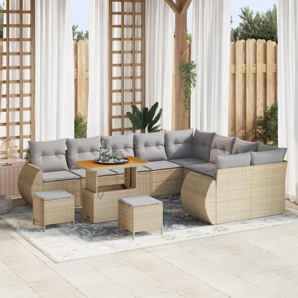 Tuin Sofa Set 12 pcs Beige en Licht Grijs Poly Rattan vidaXL