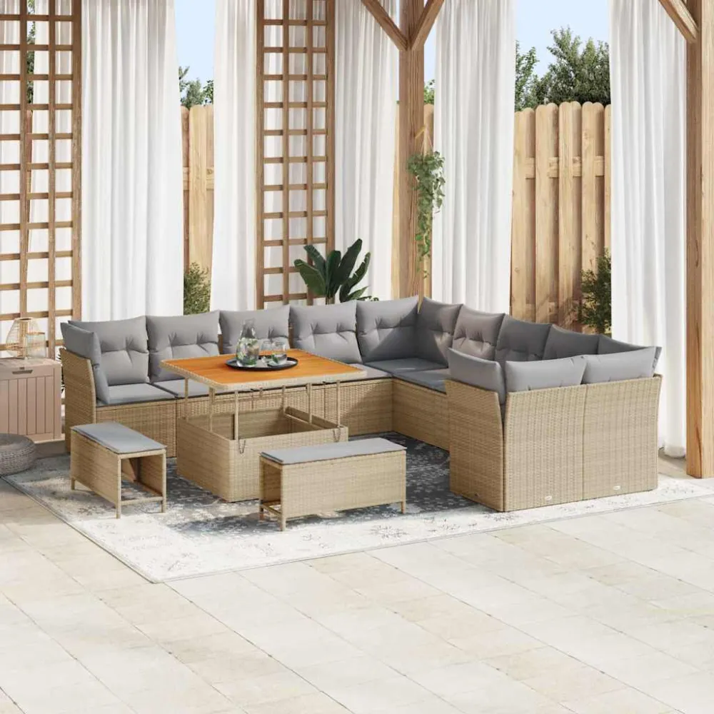 Tuin Sofa Set 13 pcs Beige en Licht Grijs poly rattan vidaXL