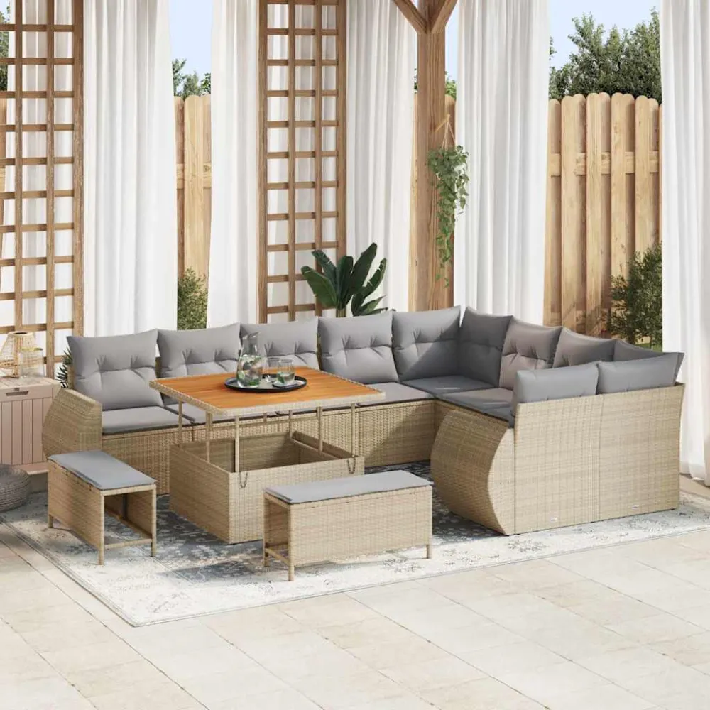 Tuin Sofa Set 12 pcs Beige en Licht Grijs Poly Rattan vidaXL