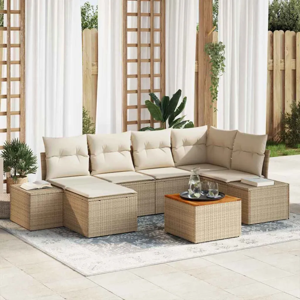 Tuin Sofa Set 7 pcs Beige en wit vidaXL