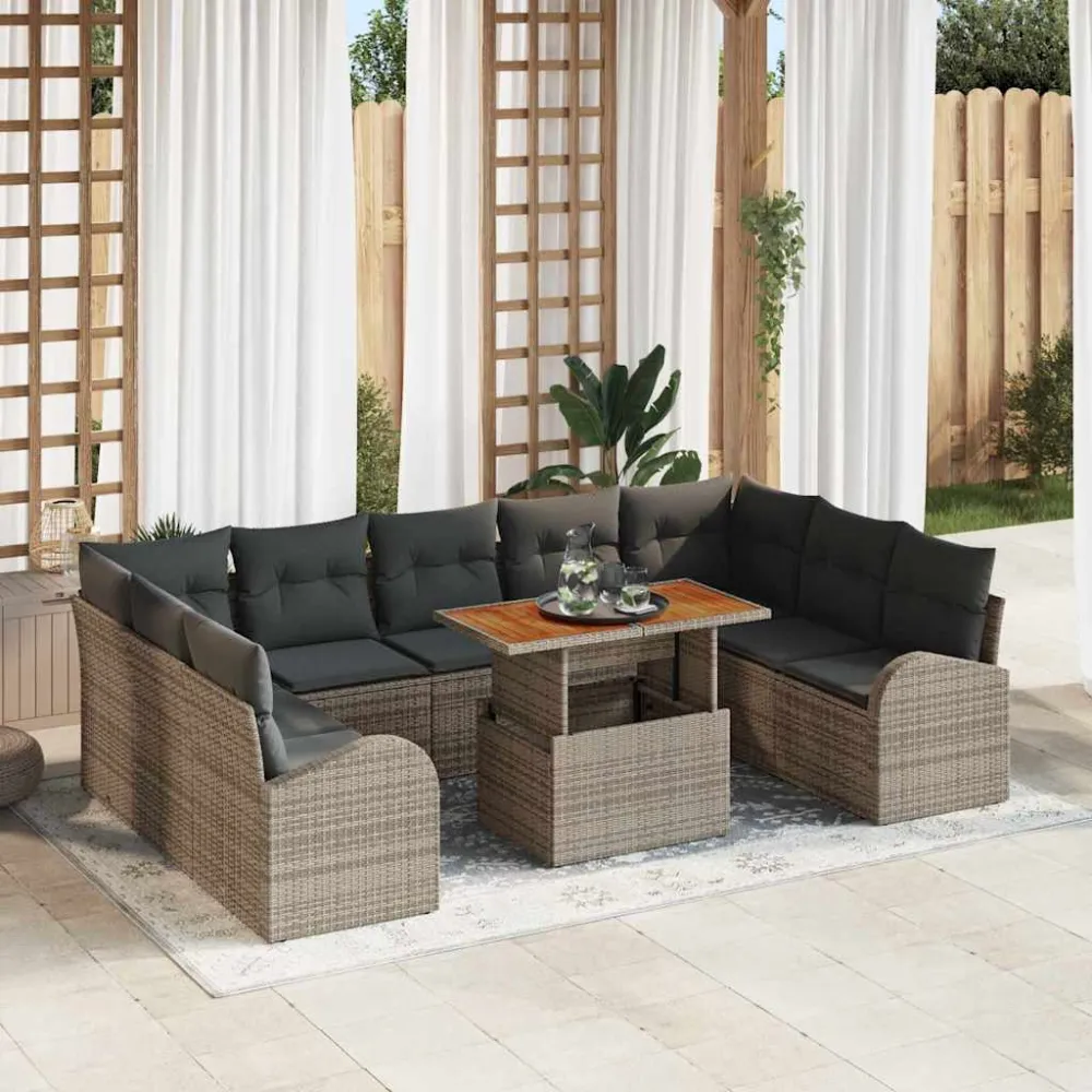 Tuin Sofa Set 10 pcs Grijs Poly rattan en gepoedercoat staal vidaXL