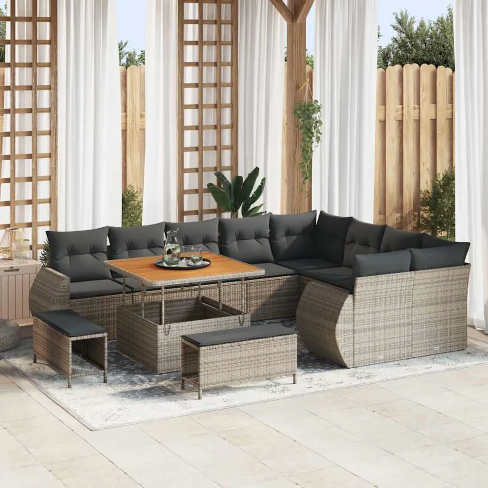 Tuin Sofa Set 12 pcs Grijs Poly rattan en gepoedercoat staal vidaXL