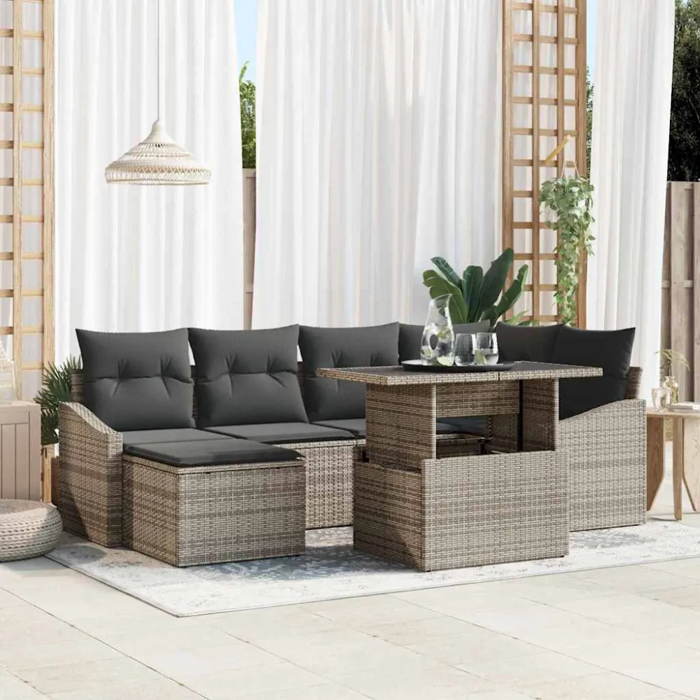 Tuin Sofa Set 7 pcs Grijs Poly Rattan en Poedergecoat Staal vidaXL