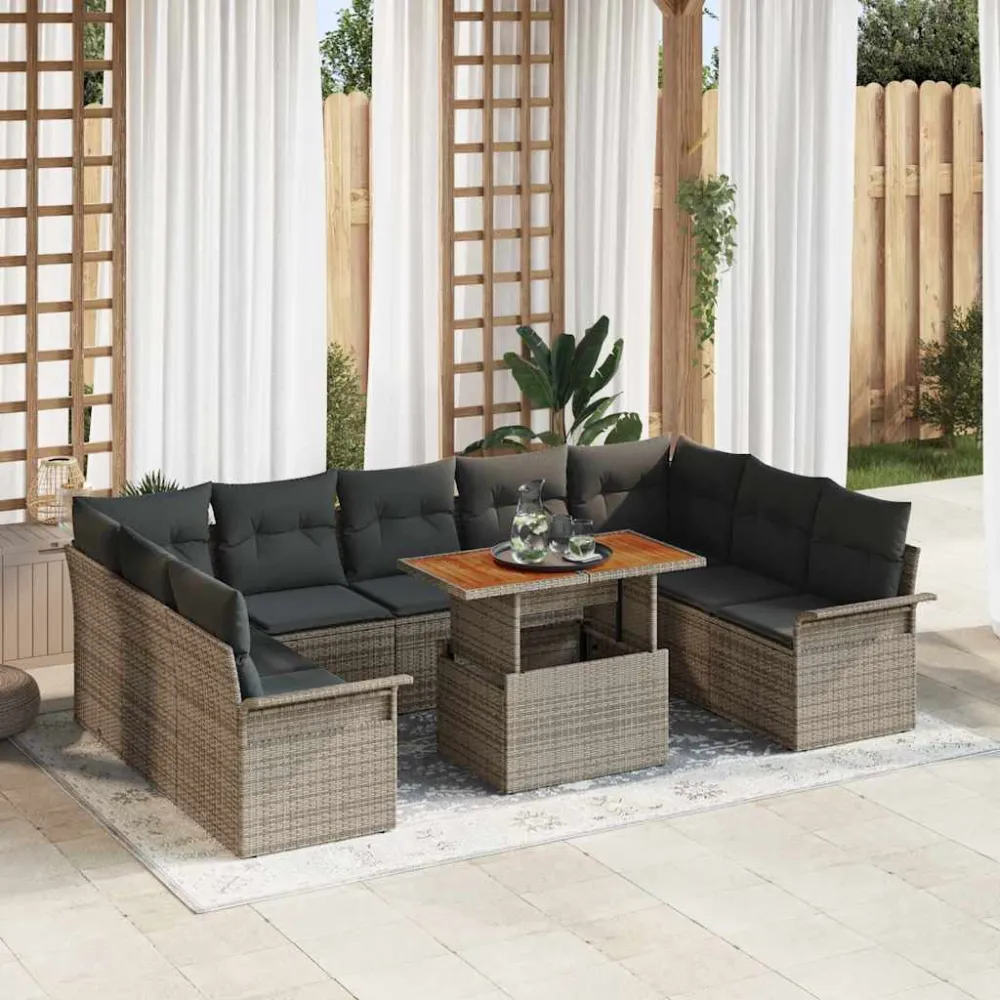Tuin Sofa Set 10 pcs Grijs Poly rattan en gepoedercoat staal vidaXL
