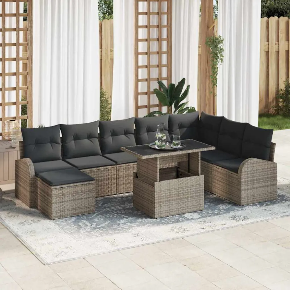 Tuin Sofa Set 9 pcs Grijs Poly rattan en gepoedercoat staal vidaXL