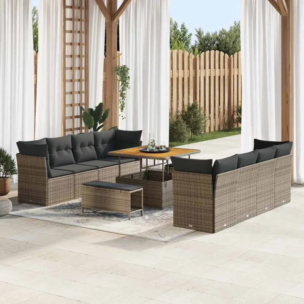 Tuin Sofa Set 11 pcs Grijs Poly rattan en gepoedercoat staal vidaXL