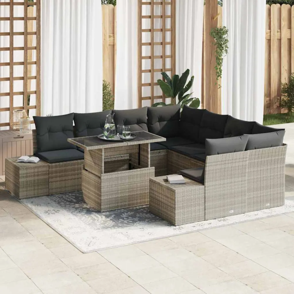 Tuin Sofa Set 9 pcs Licht Grijs en Donker Grijs poly rattan vidaXL