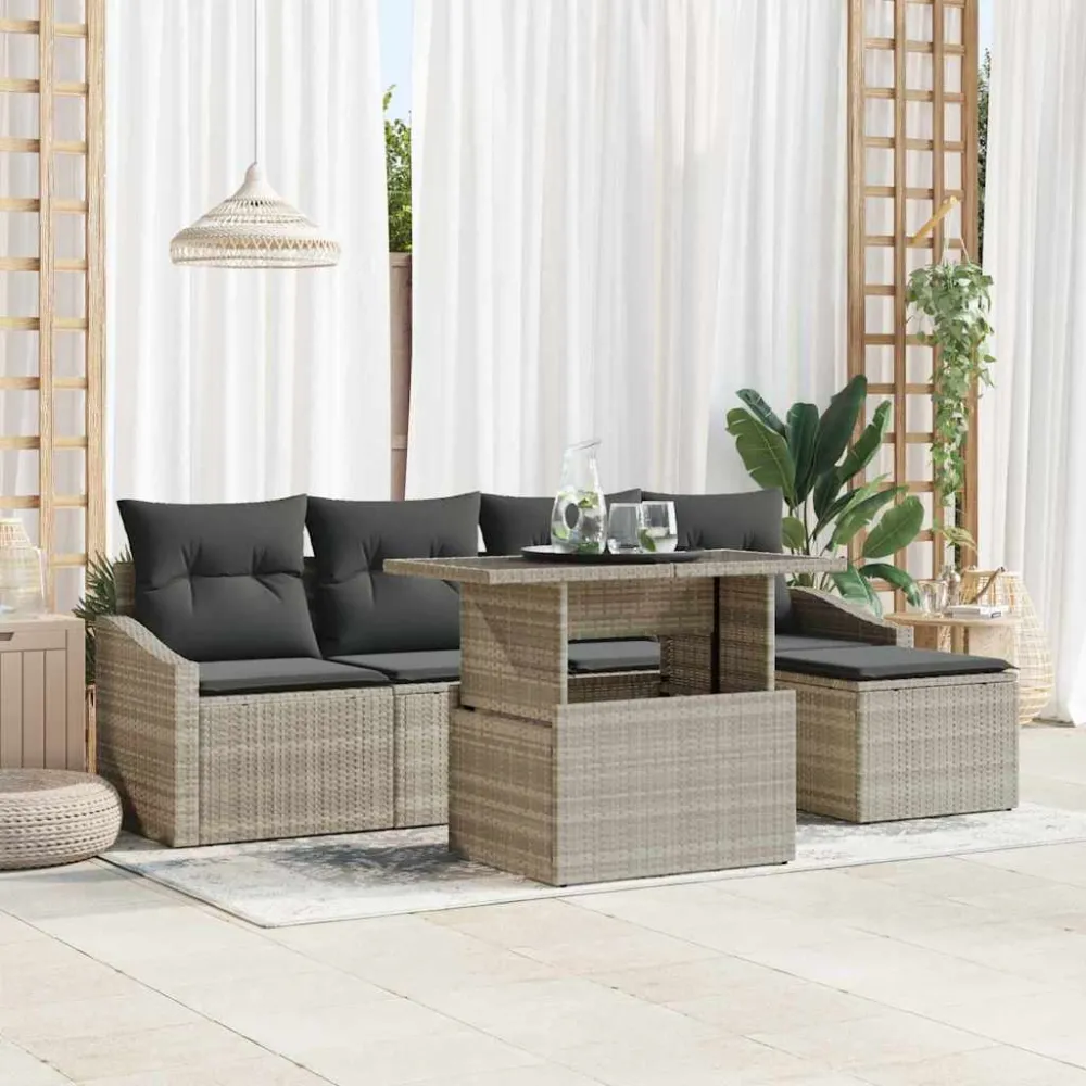Tuin Sofa Set 6 pcs Licht Grijs en Donker Grijs poly rattan vidaXL