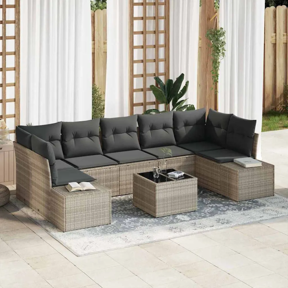 Tuin Sofa Set 8 pcs Licht Grijs en Donker Grijs poly rattan vidaXL