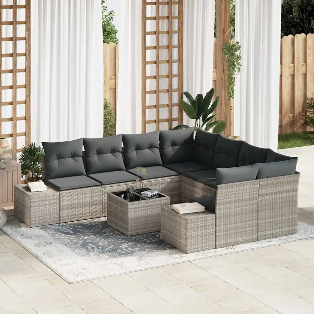 Tuin Sofa Set 9 pcs Licht Grijs en Donker Grijs poly rattan vidaXL