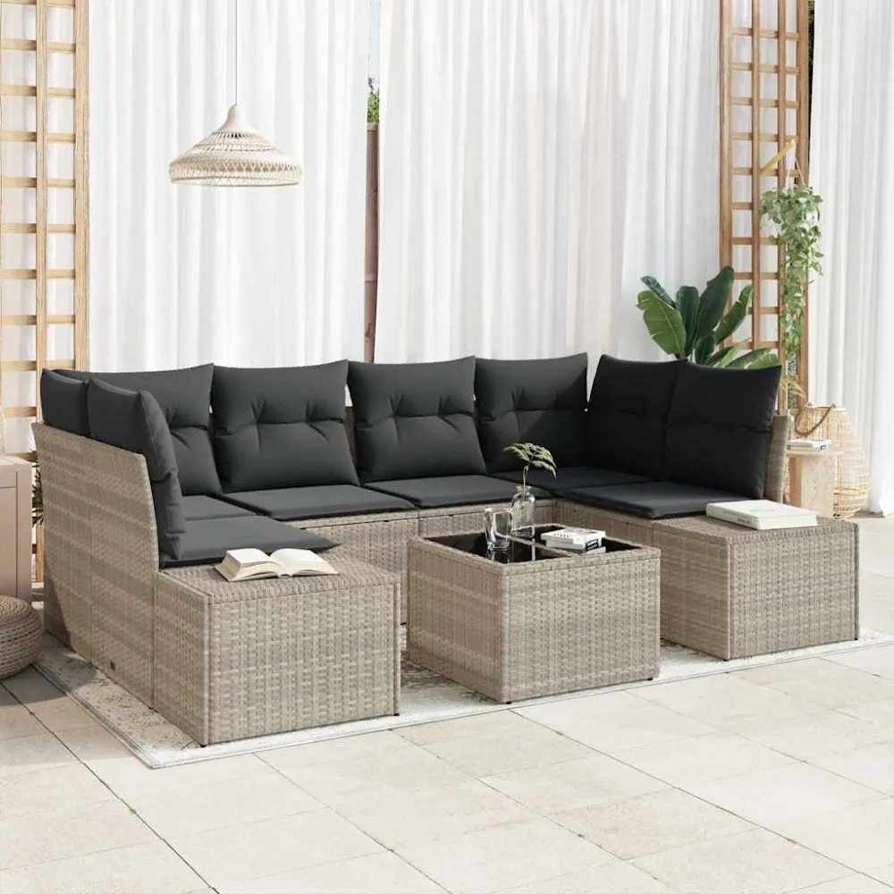 Tuin Sofa Set 8 pcs Licht Grijs en Donker Grijs poly rattan vidaXL