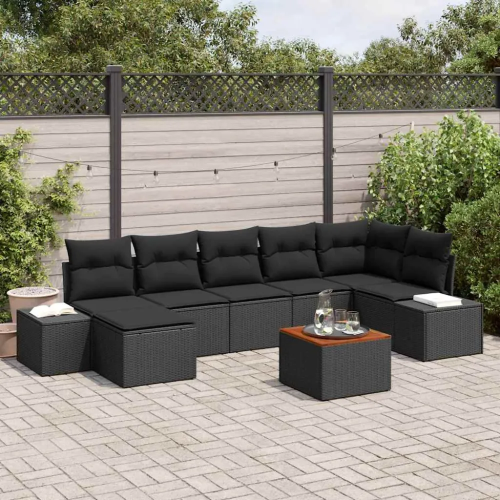 Tuin Sofa Set 8 pcs Zwart vidaXL