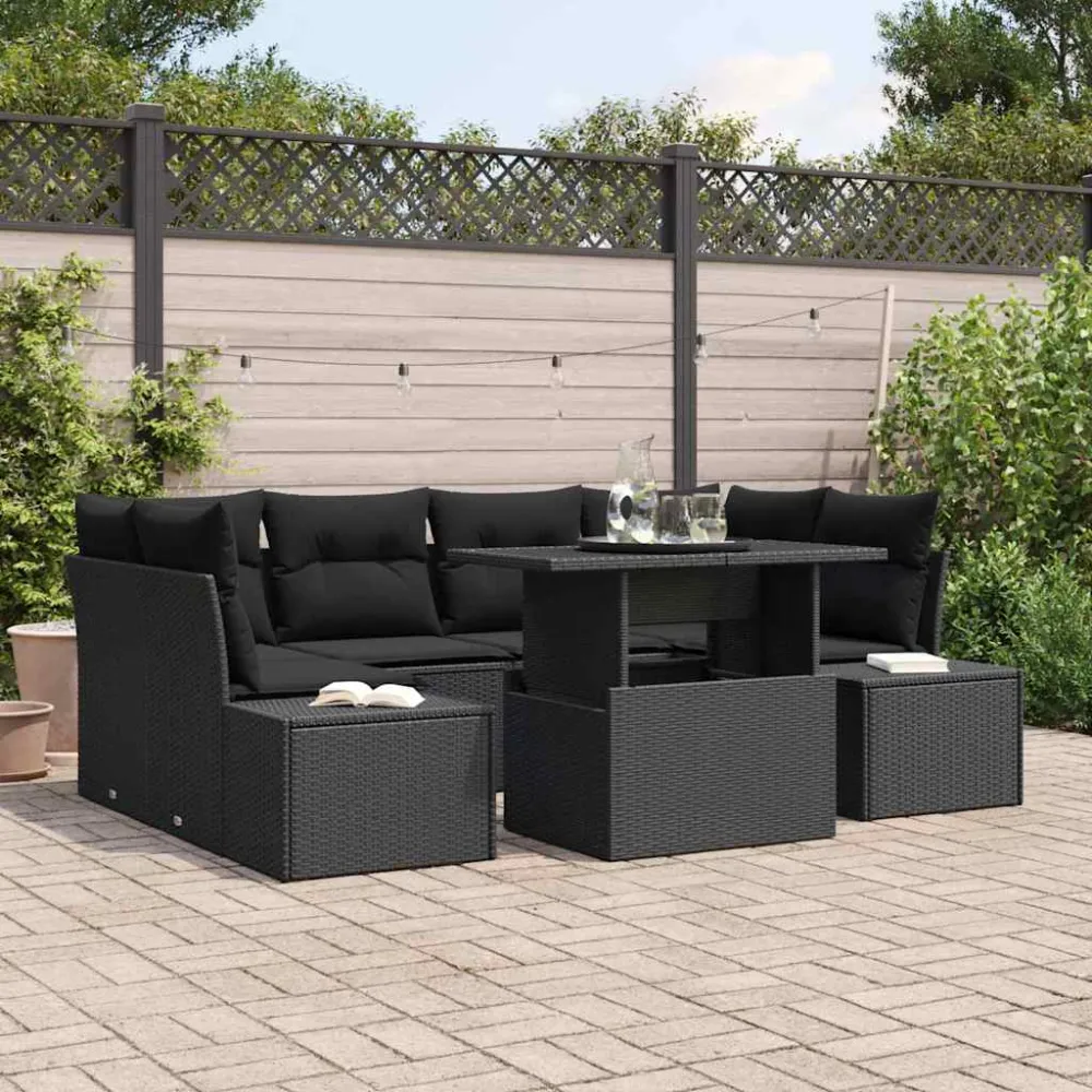 Tuin Sofa Set 7 pcs Zwart Poly Rattan en Poedergecoat Staal vidaXL