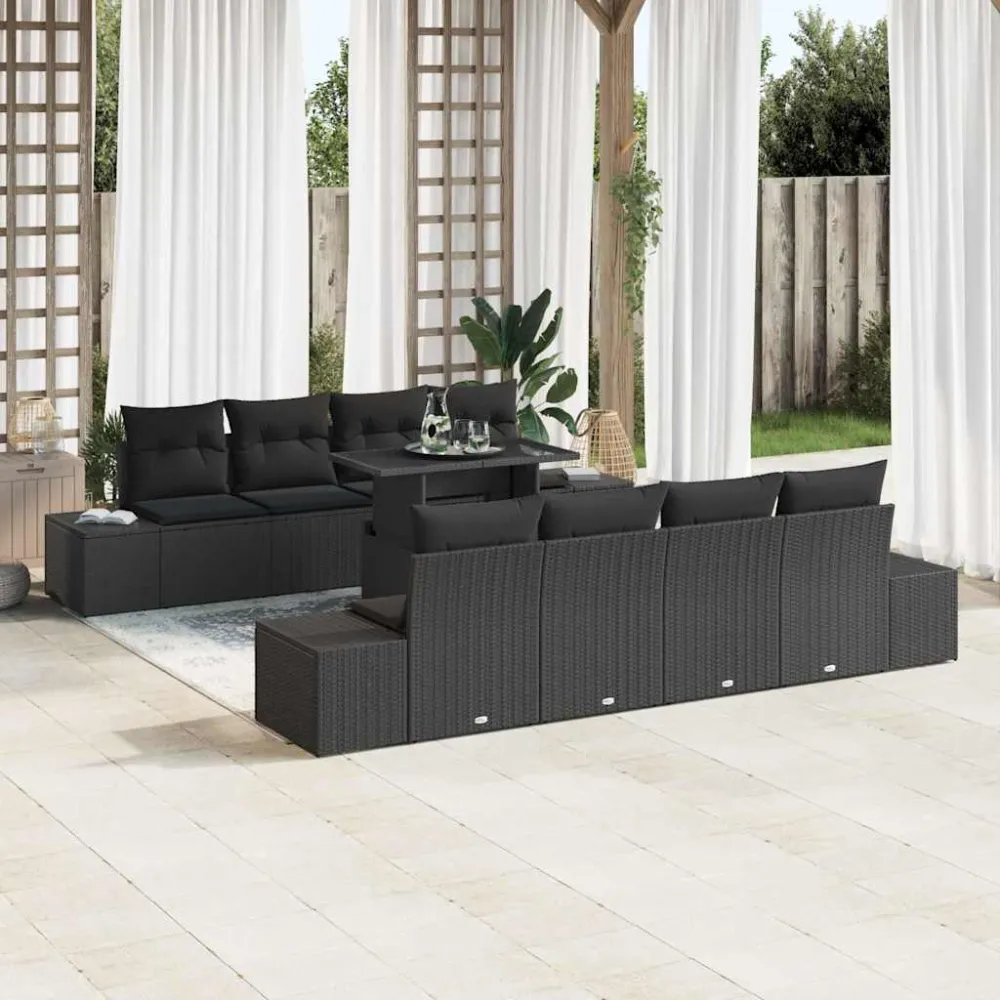 Tuin Sofa Set 9 pcs Zwart Poly Rattan en Poedergecoat Staal vidaXL