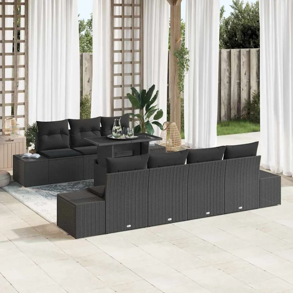 Tuin Sofa Set 8 pcs Zwart Poly Rattan en Poedergecoat Staal vidaXL