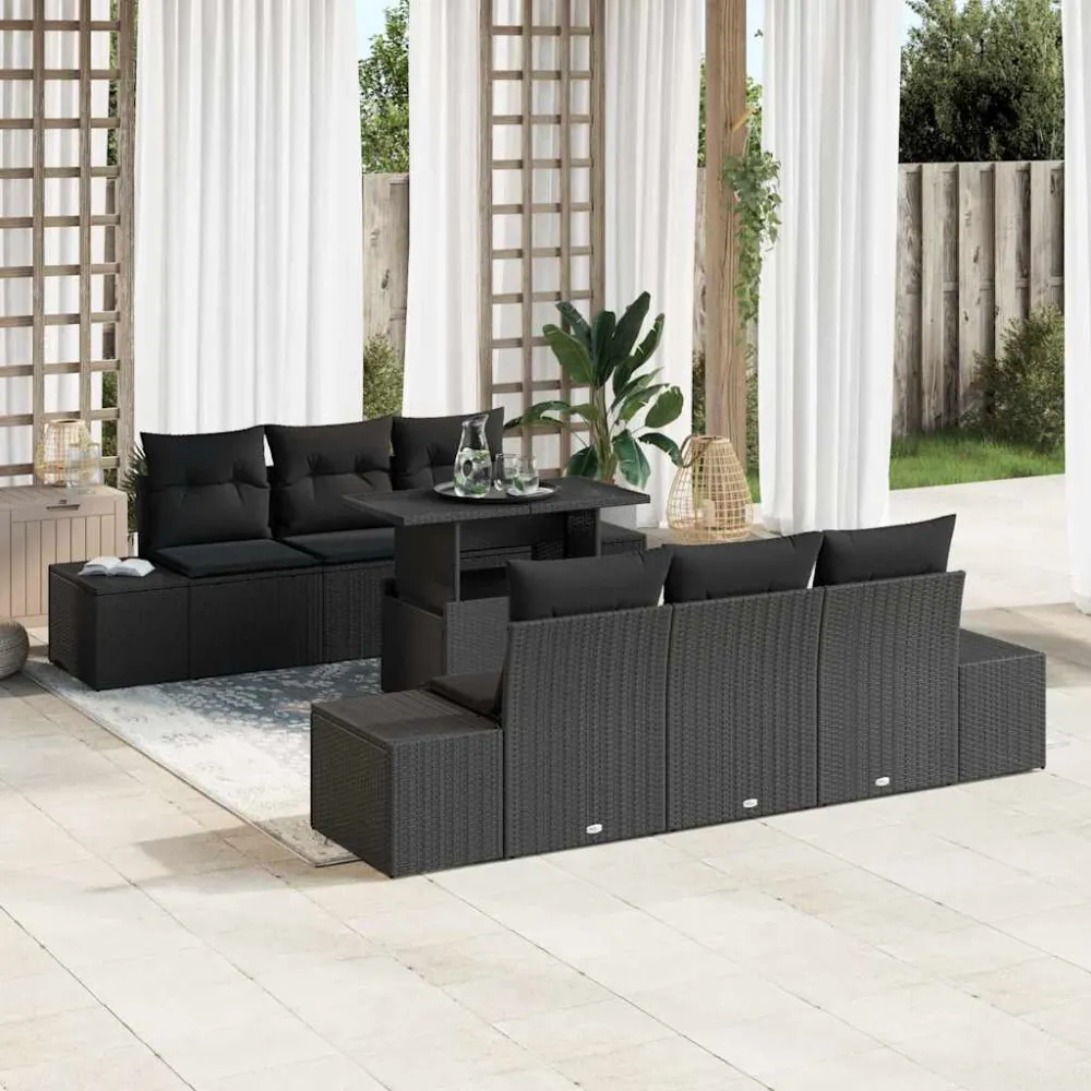 Tuin Sofa Set 7 pcs Zwart Poly Rattan en Poedergecoat Staal vidaXL