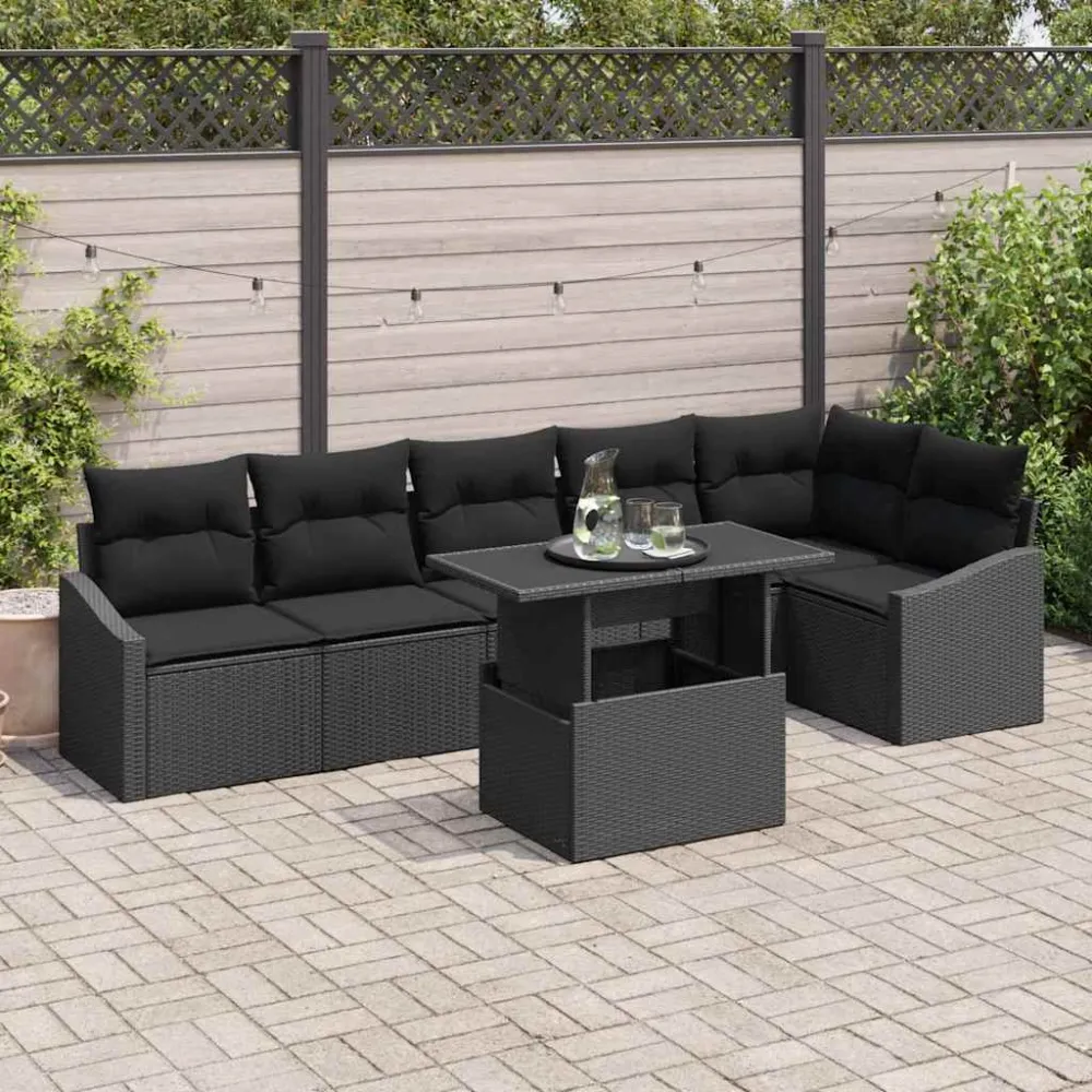 Tuin Sofa Set 7 pcs Zwart poly rattan & Gepoedercoat staal vidaXL