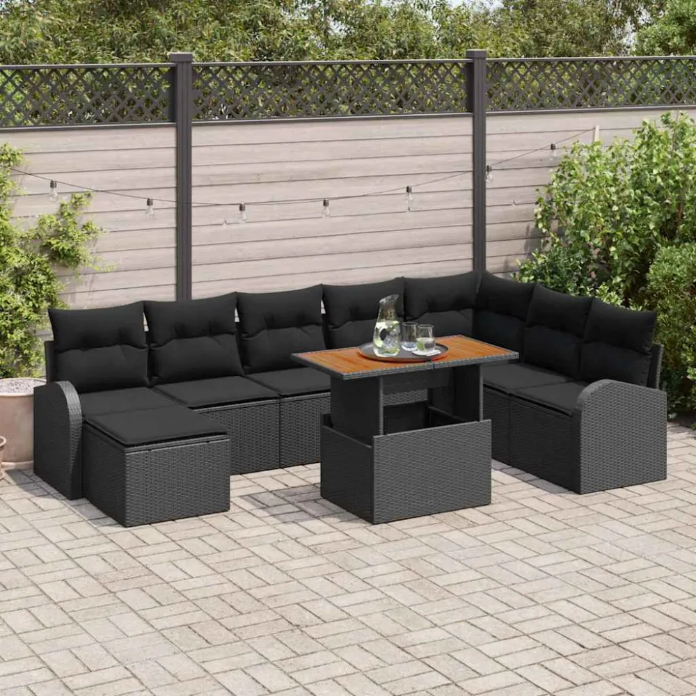Tuin Sofa Set 9 pcs Zwart Poly rattan en gepoedercoat staal vidaXL