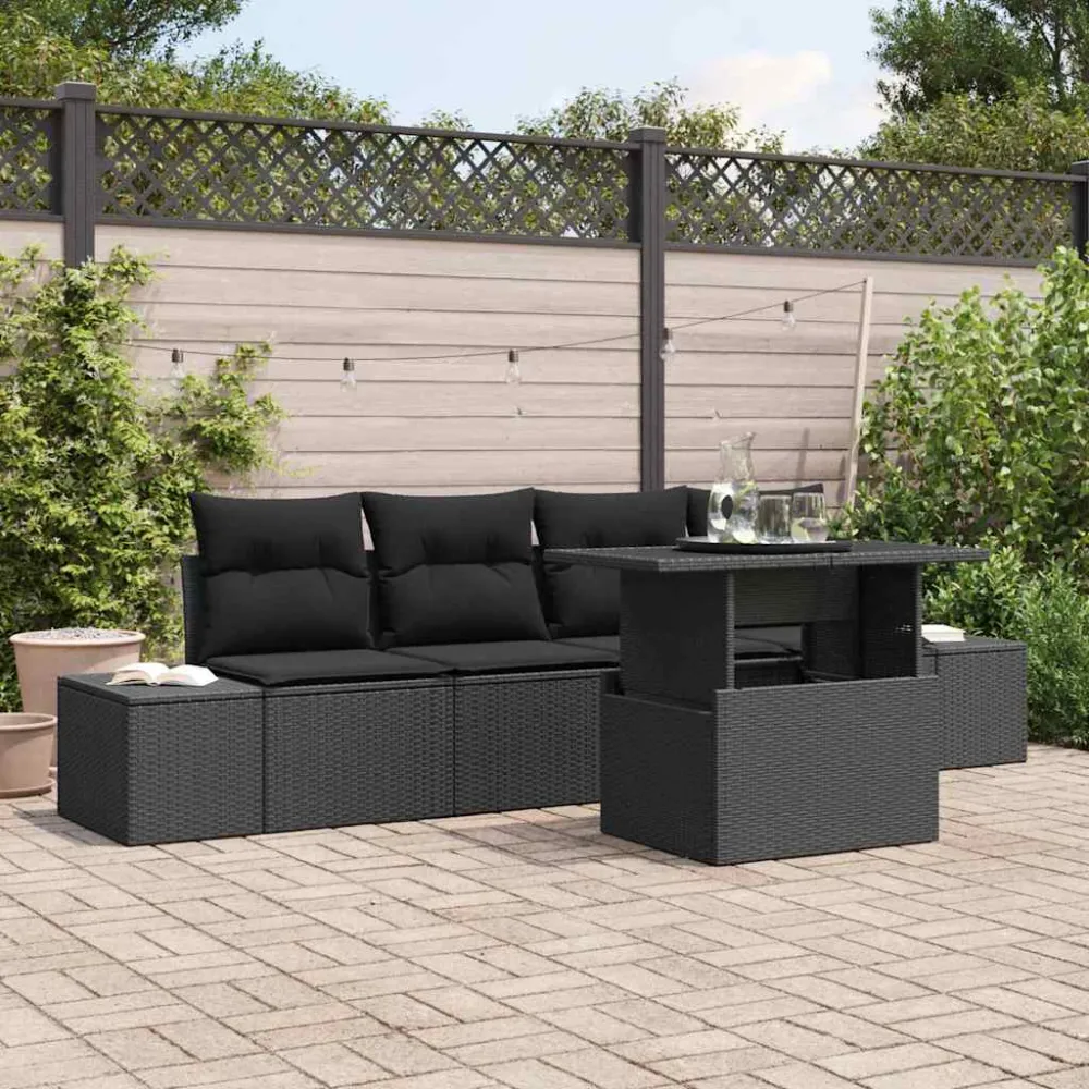 Tuin Sofa Set 5 pcs Zwart poly rattan & Gepoedercoat staal vidaXL