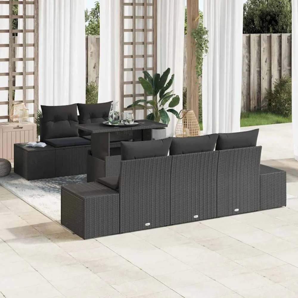 Tuin Sofa Set 6 pcs Zwart poly rattan & Gepoedercoat staal vidaXL