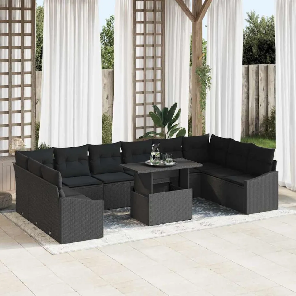 Tuin Sofa Set 11 pcs Zwart poly rattan & Gepoedercoat staal vidaXL