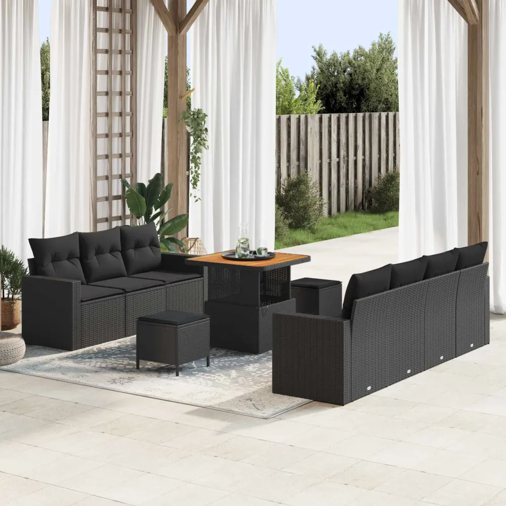 Tuin Sofa Set 10 pcs Zwart Poly rattan en gepoedercoat staal vidaXL