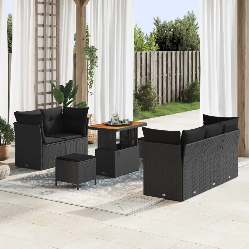 Tuin Sofa Set 8 pcs Zwart Poly riet en gepoedercoat staal vidaXL