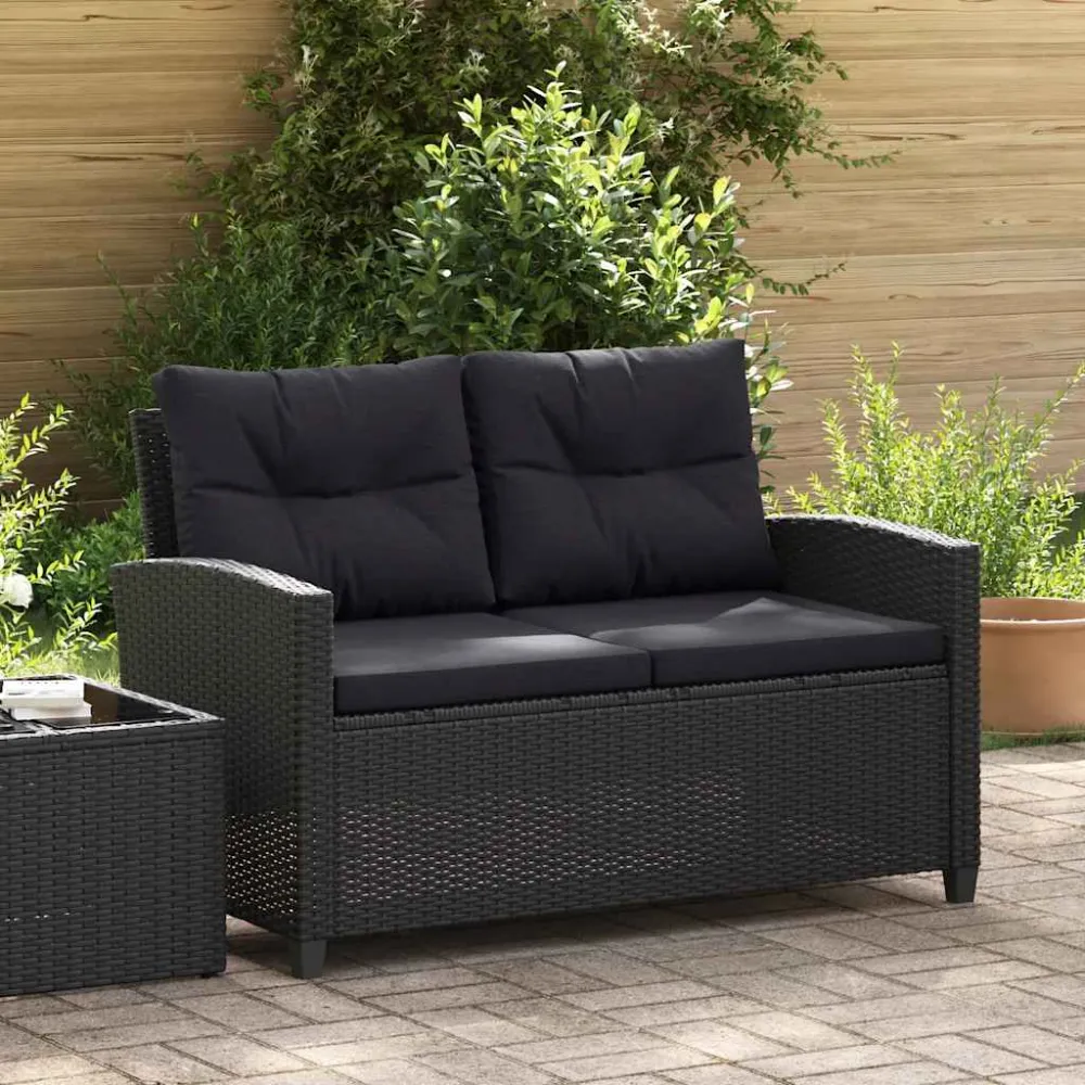 Tuinbank 2-zits met kussens 124 cm poly rattan zwart vidaXL