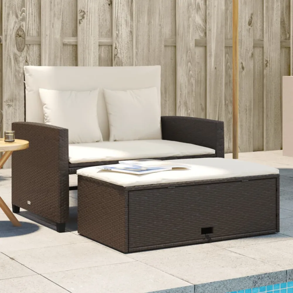 Tuinbank 2-zits met kussens poly rattan bruin vidaXL