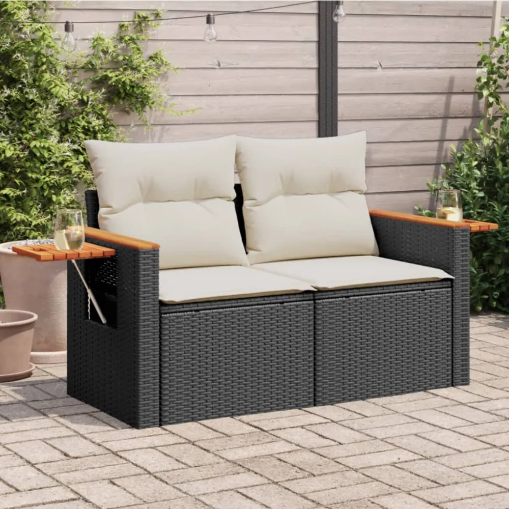 Tuinbank 2-zits met kussens poly rattan zwart vidaXL