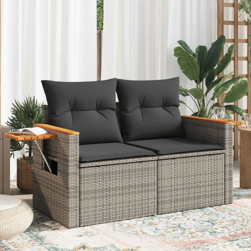 Tuinbank 2-zits met kussens poly rattan grijs vidaXL