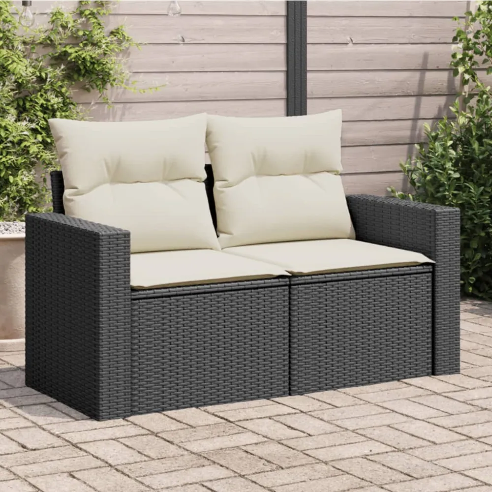 Tuinbank 2-zits met kussens poly rattan zwart vidaXL
