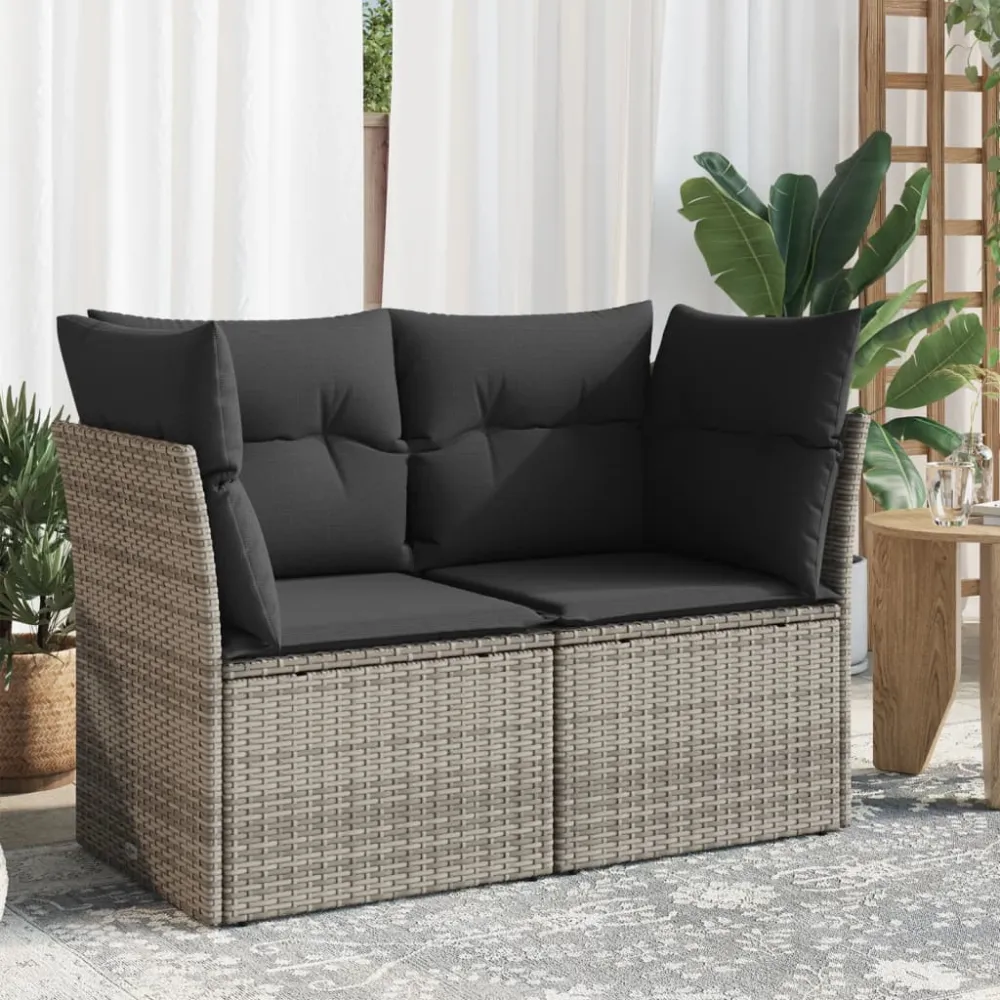 Tuinbank 2-zits met kussens poly rattan grijs vidaXL