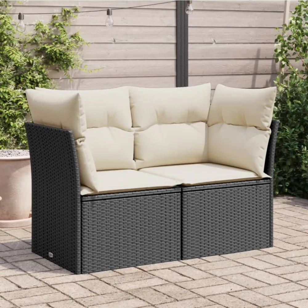 Tuinbank 2-zits met kussens poly rattan zwart vidaXL
