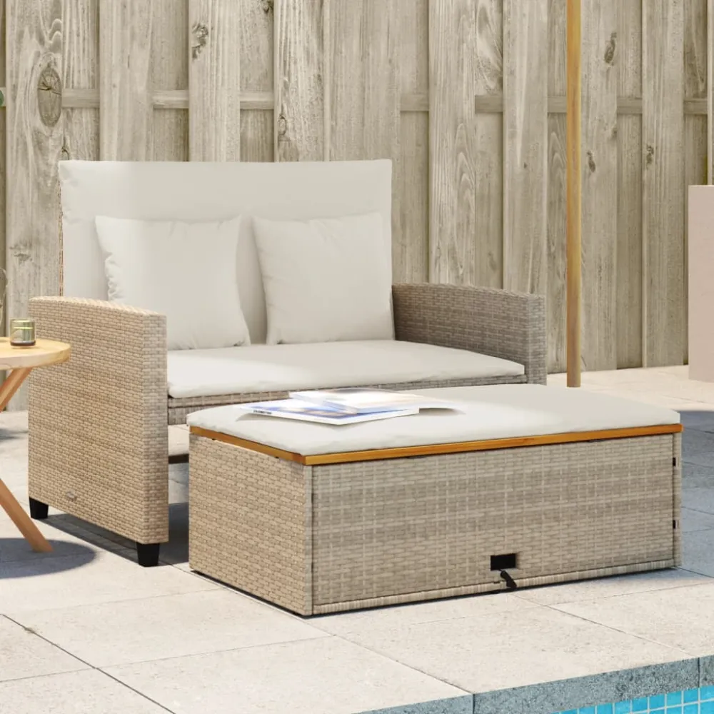 Tuinbank 2-zits met kussens poly rattan en acaciahout beige vidaXL