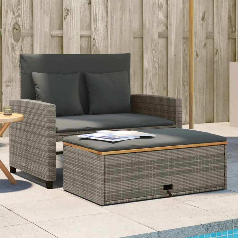 Tuinbank 2-zits met kussens poly rattan en acaciahout grijs vidaXL