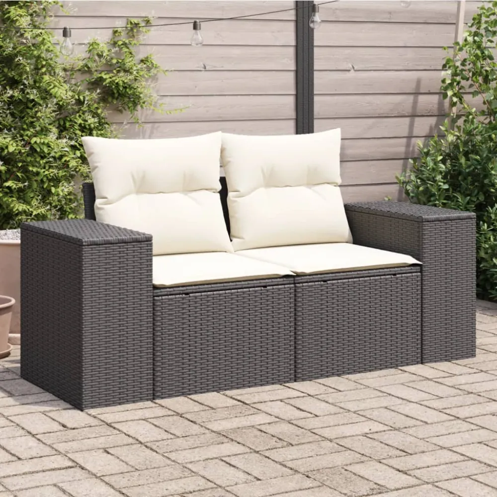 Tuinbank 2-zits met kussens poly rattan zwart vidaXL