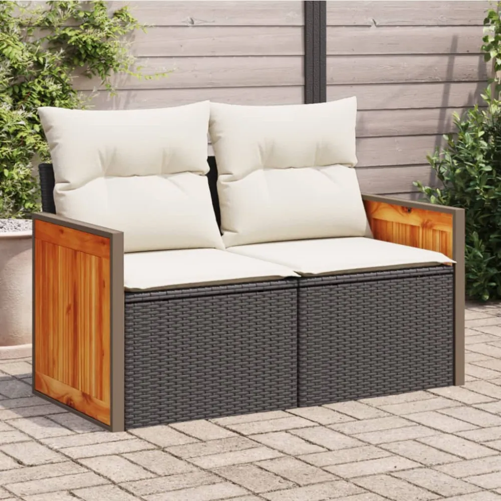 Tuinbank 2-zits met kussens poly rattan zwart vidaXL