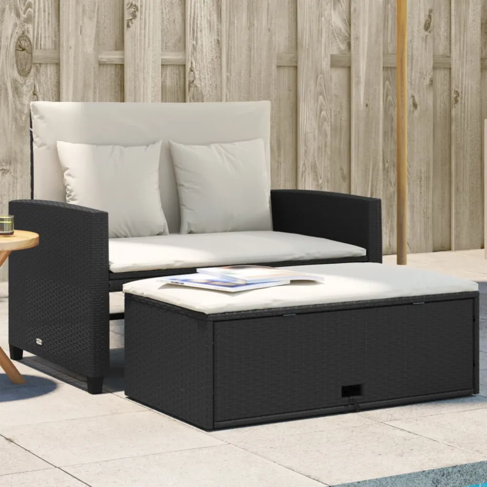 Tuinbank 2-zits met kussens poly rattan zwart vidaXL