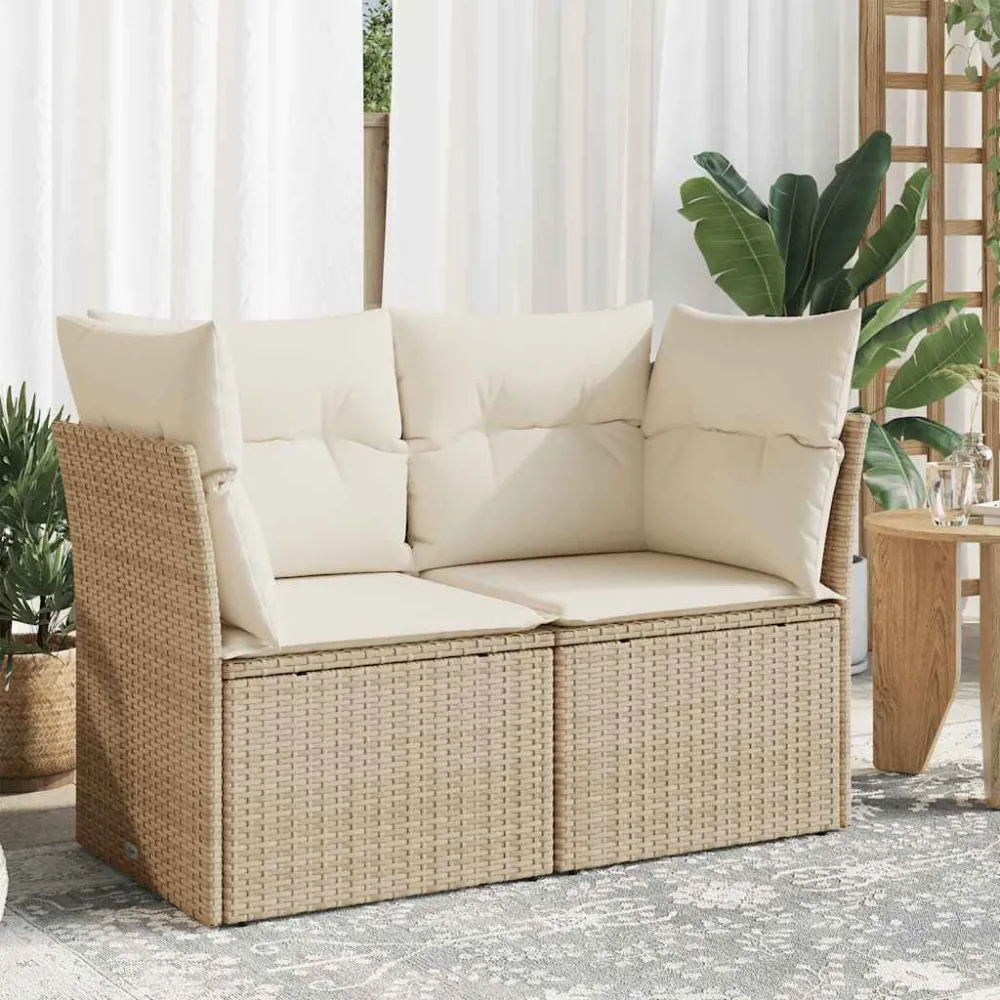 Tuinbank 2-zits met kussens poly rattan beige vidaXL