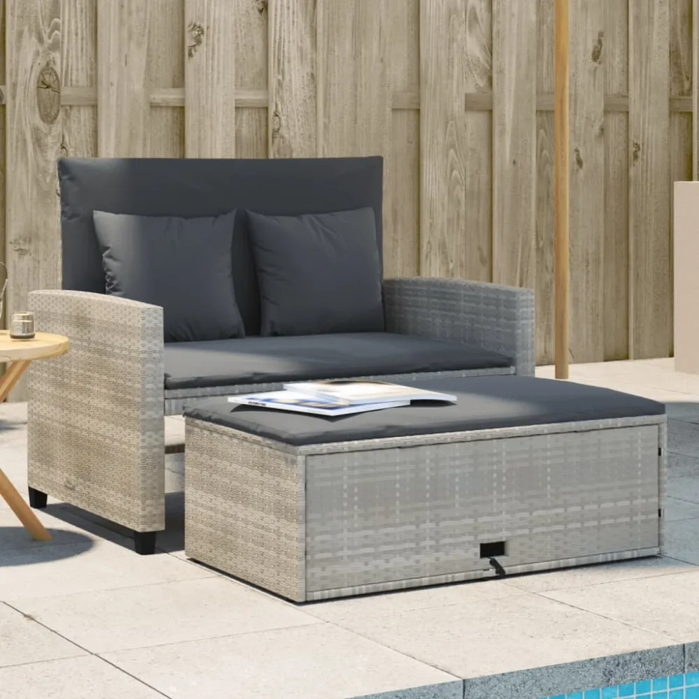 Tuinbank 2-zits met kussens poly rattan lichtgrijs vidaXL