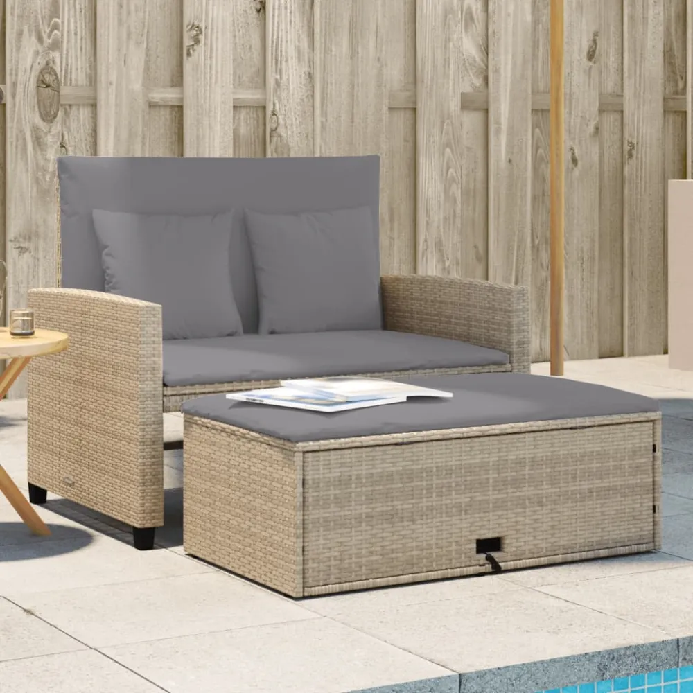 Tuinbank 2-zits met kussens poly rattan beige vidaXL