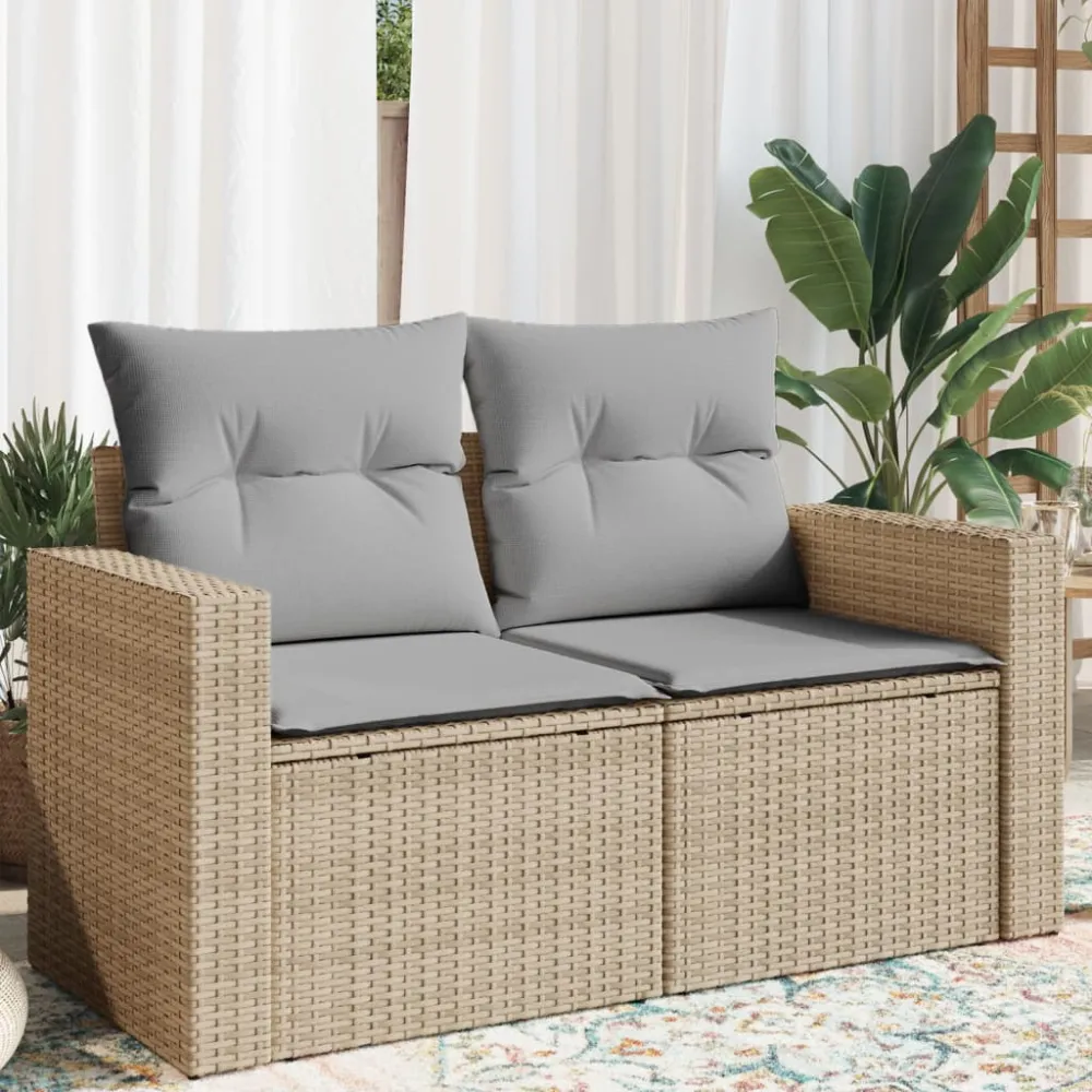 Tuinbank 2-zits met kussens poly rattan beige vidaXL