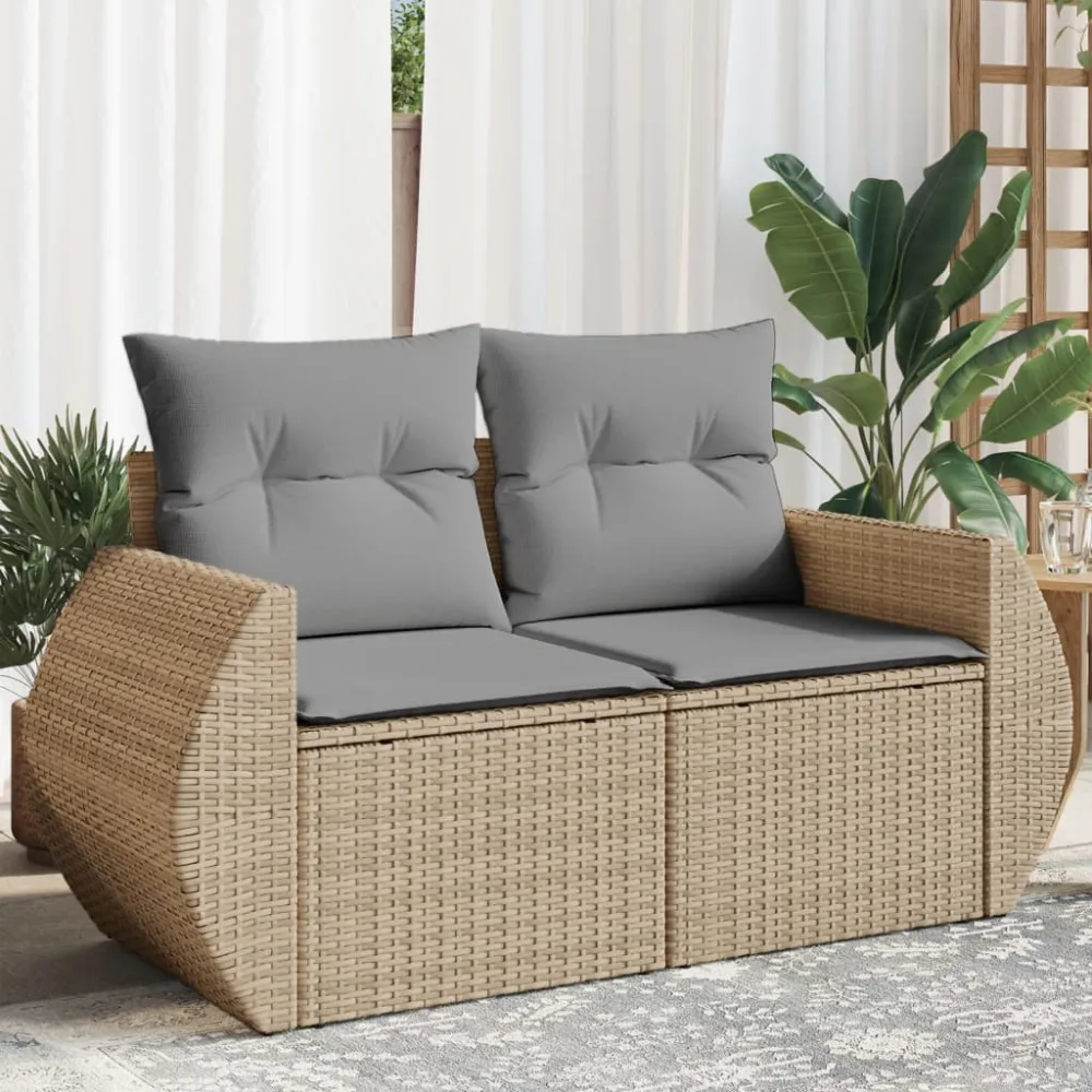 Tuinbank 2-zits met kussens poly rattan beige vidaXL